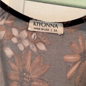 Kiyonna Sheer Floral Blouse - Brown and Cream